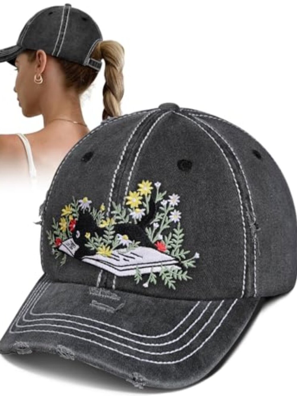Womens Baseball Caps - Cute Baseball Hat Vintage Distressed Low Profile